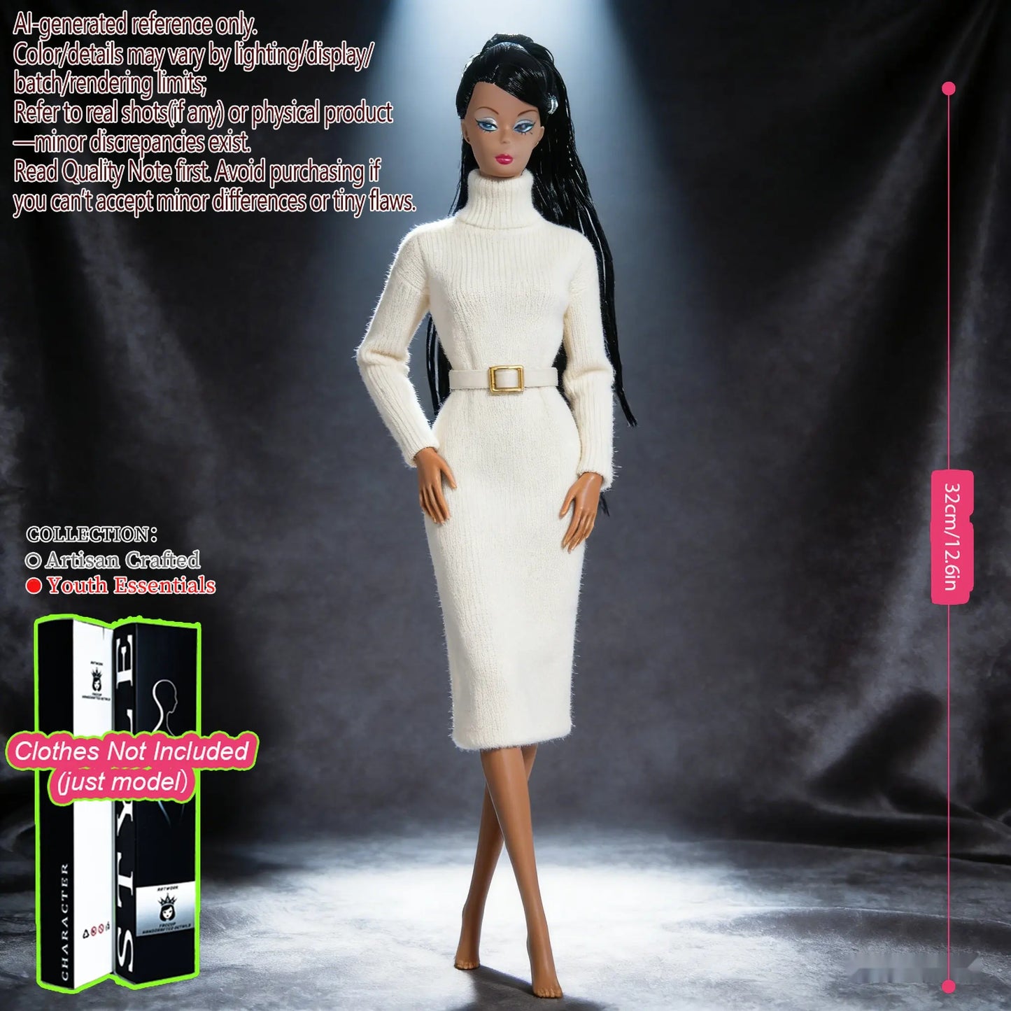Multi-Poseable 12.6in 1/6 BJD - 12-Articulated, Realistic Makeup, Collector’s Gift, Desktop Display (No Clothing)