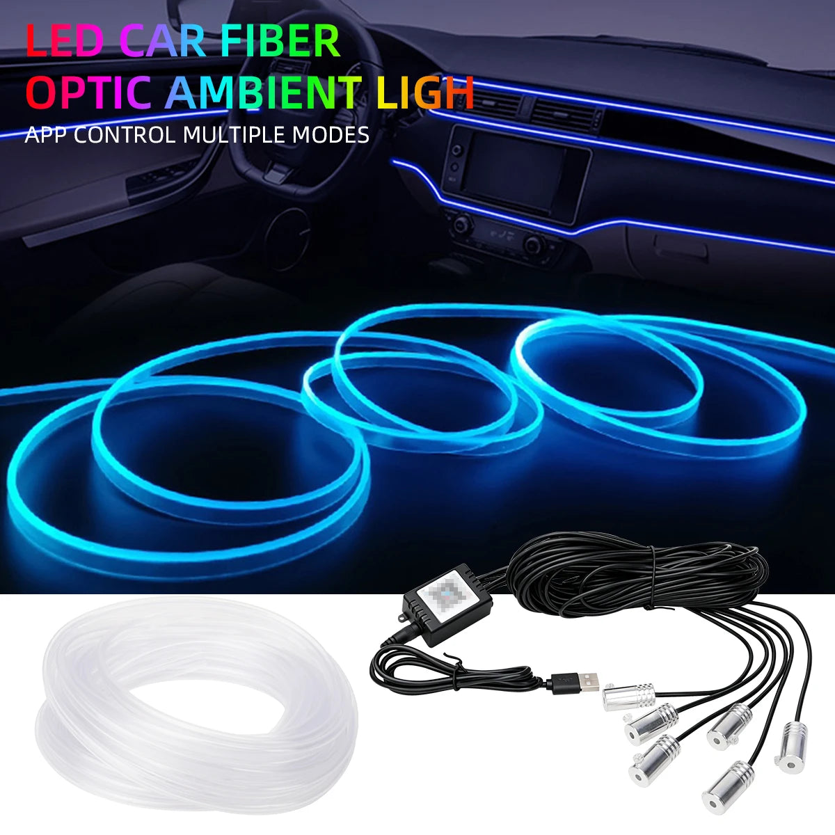Car 4/5/6in1 Interior Decoration Ambient RGB Fiber-Optic Light Strip USB Dashboard Neon Light Strip App Control Accessories