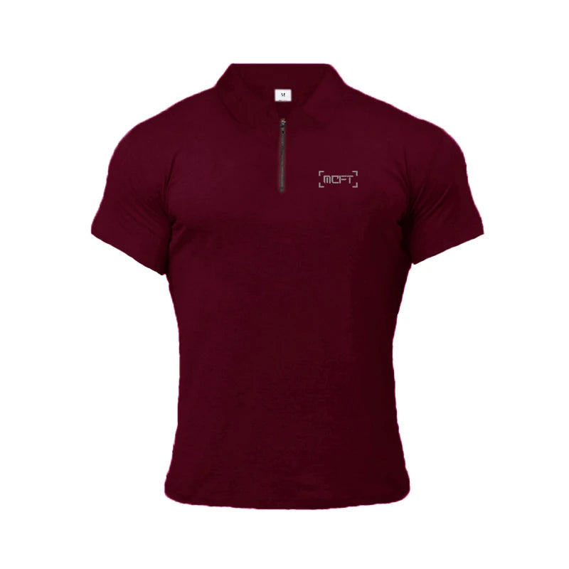 Men Casual Fashion Short Sleeve Slim Fit Zip Collar Cotton Polo Shirts Gym Fitness Summer Breathable Cool Feeling Muscle Shirt