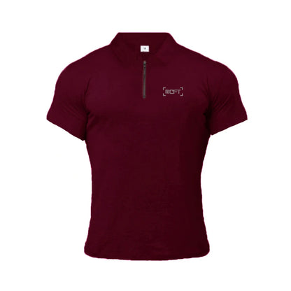 Men Casual Fashion Short Sleeve Slim Fit Zip Collar Cotton Polo Shirts Gym Fitness Summer Breathable Cool Feeling Muscle Shirt