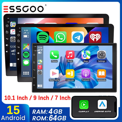 7"/9"/10“ 2 DIN Android 15 4+64G Car Stereo Multimedia Player Universal Carplay Android Auto GPS Navigation FM Radio Touchscreen