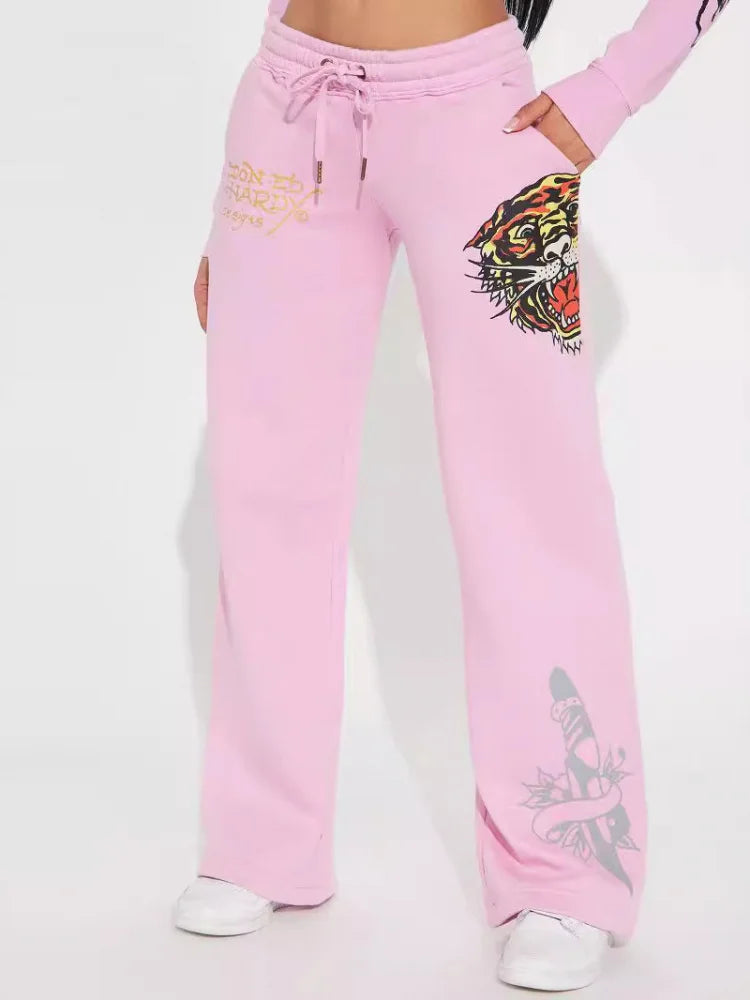 Elegant Fashionable Printed Long Sleeve Ladies Set Autumn Winter High Quality Comfortable Material Sweet Style Zipper Closure