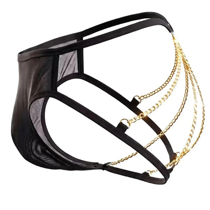 Men's sexy gold chain underwear, low-rise men's sexy thong