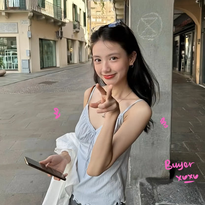 Brandy Melville Pure Cotton Three-Button Base Layer Vest Sweet Style V-Neck Sleeveless Tank Top for Women Spring Summer