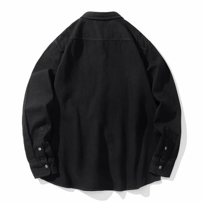 Classic Black Denim Shirt Men's Autumn New Fashion Loose Korean Casual Long-sleeved Jean Shirts Comfortable Male Clothes