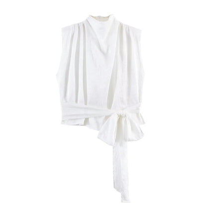 Women's Top 2026 Spring New Style Orange Sleeveless Satin Texture Long Ribbon Top Elegant and Stylish Unique Fashion Focus