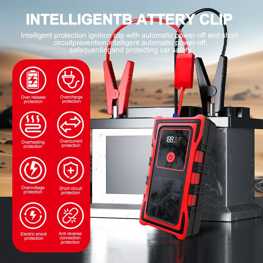 7000A Portable Vehicle Emergency Jump Starter, Car Cigarette Lighter, 12V Mobile Power Bank, LED Lighting with USB Charging Port
