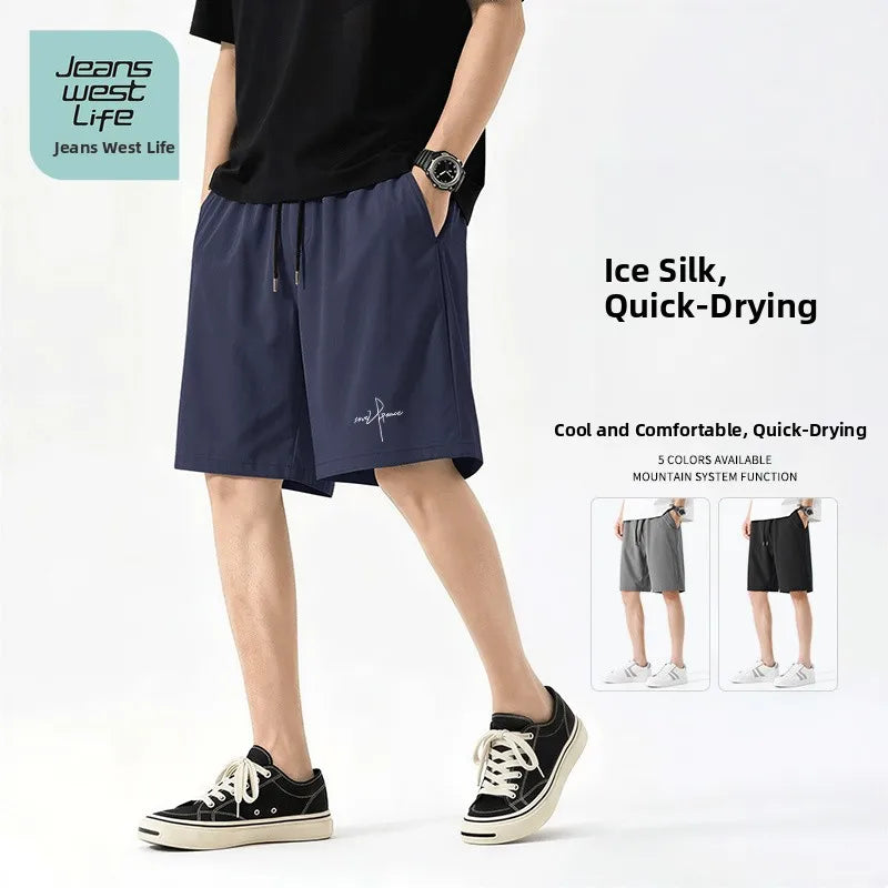 Jeanswest Life Men's Ice Silk Shorts Summer Loose Large Size Quick Dry Five-Quarter Length Casual Sporty Trousers