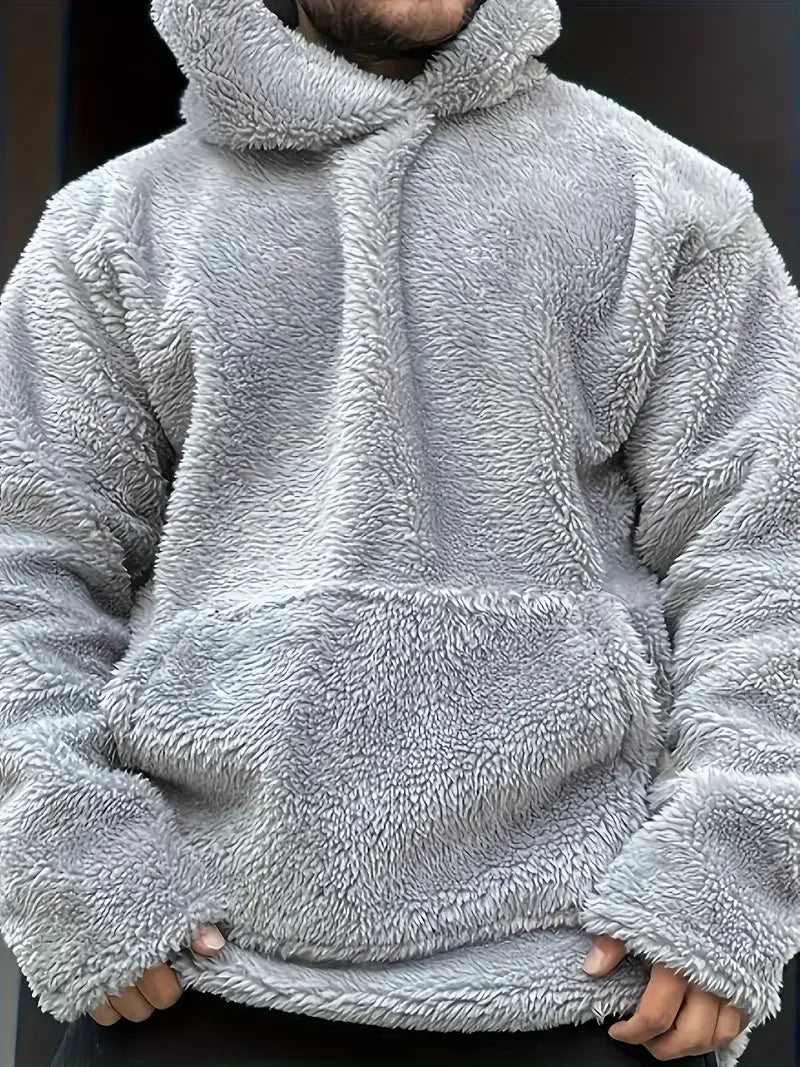 Men's Double-Sided Velvet Hooded Sweatshirt, Autumn and Winter Warm Pullover, Loose Casual Teddy Velvet Jacket, Men's Wholesale