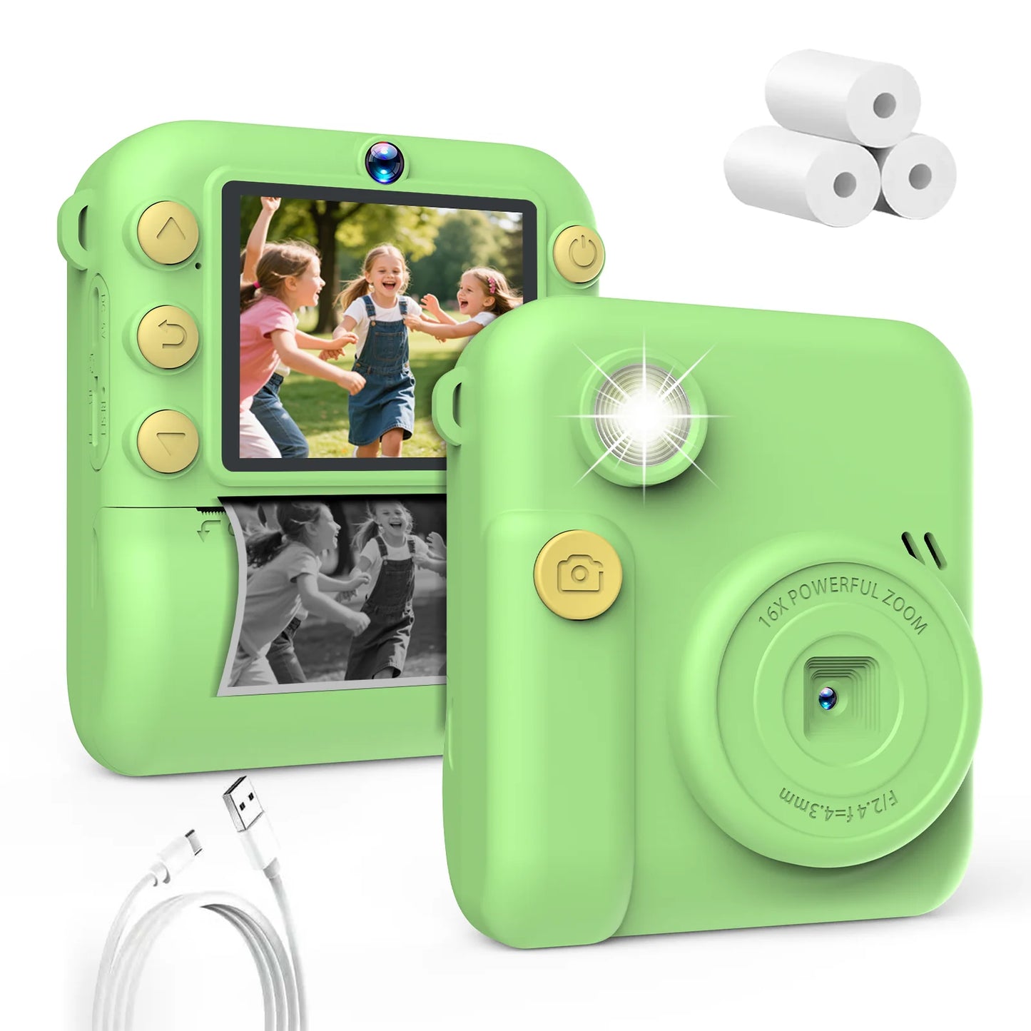 Instant Print Camera 2.8 Inch Large Screen HD Digital Video Camera for Kids Outdoor Zero Ink Portable Print Toy Camera Kid Gift