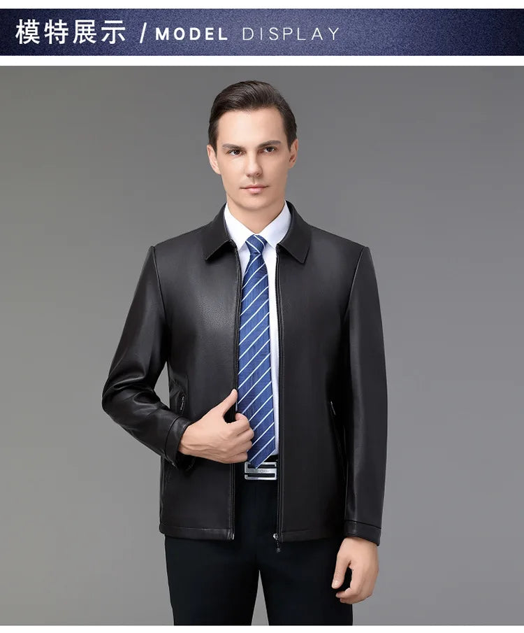 Haining genuine leather jacket men's lapel leather jacket autumn and winter sheepskin top men's casual wear plus velvet