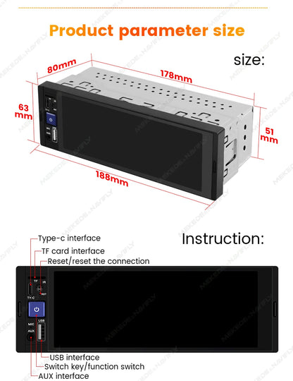 1din 6.86inch HD Touch Screen Multimedia Player Wireless For Apple Carplay Android Auto Support Bluetooth AUX Mirror Link FM SWC