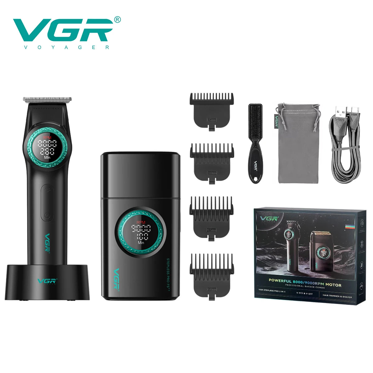 VGR 977 377 new hair trimming set, high-end men's hair clipper, intelligent shaver, whitening device, multifunctional electric c