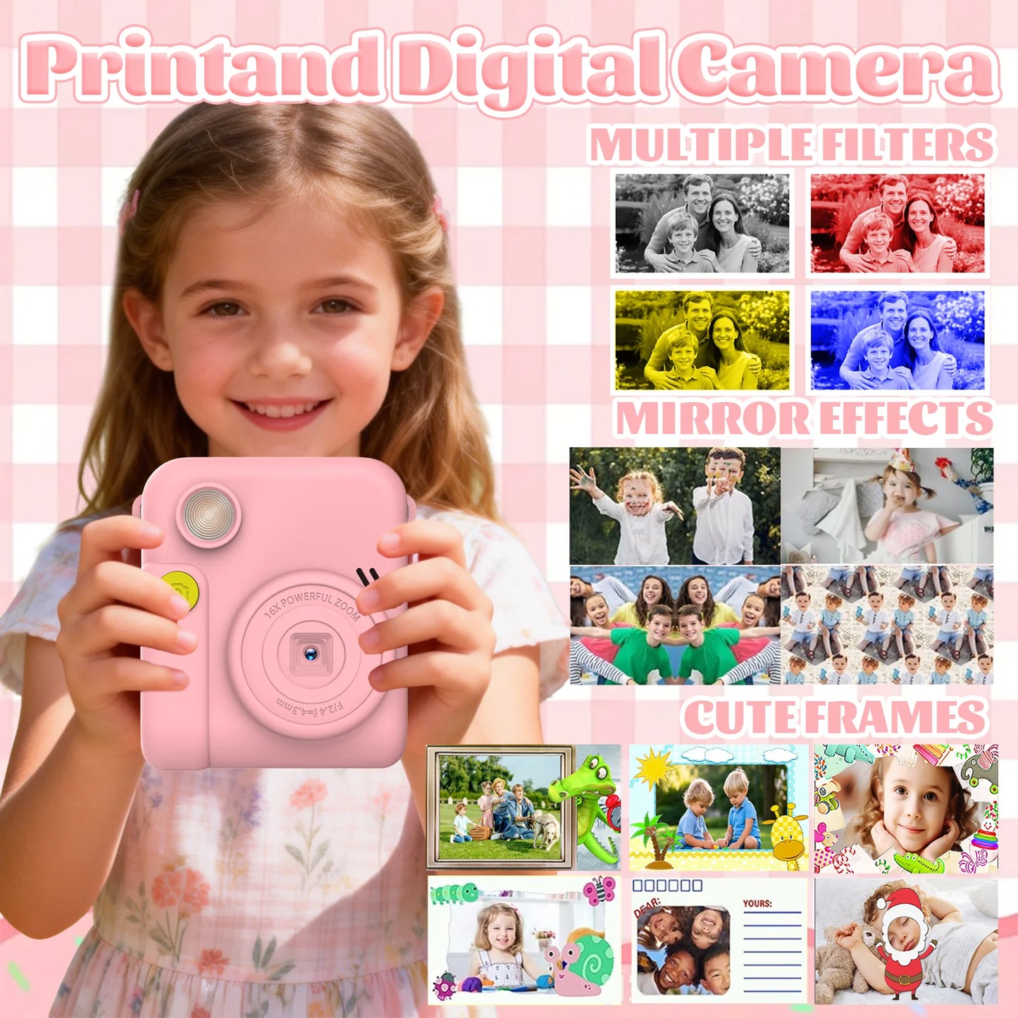 Kids Camera 1080P HD with Mini Thermal Printer Video Recorder Instant Print Photo Gift for Children