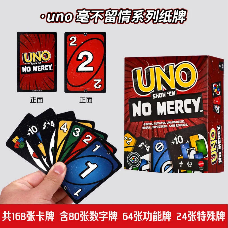 Original Mattel UNO Show ‘Em No Mercy Card Game Deck Poker Geunine Brand Christmas Gifts Family Parties/Travel Table Games