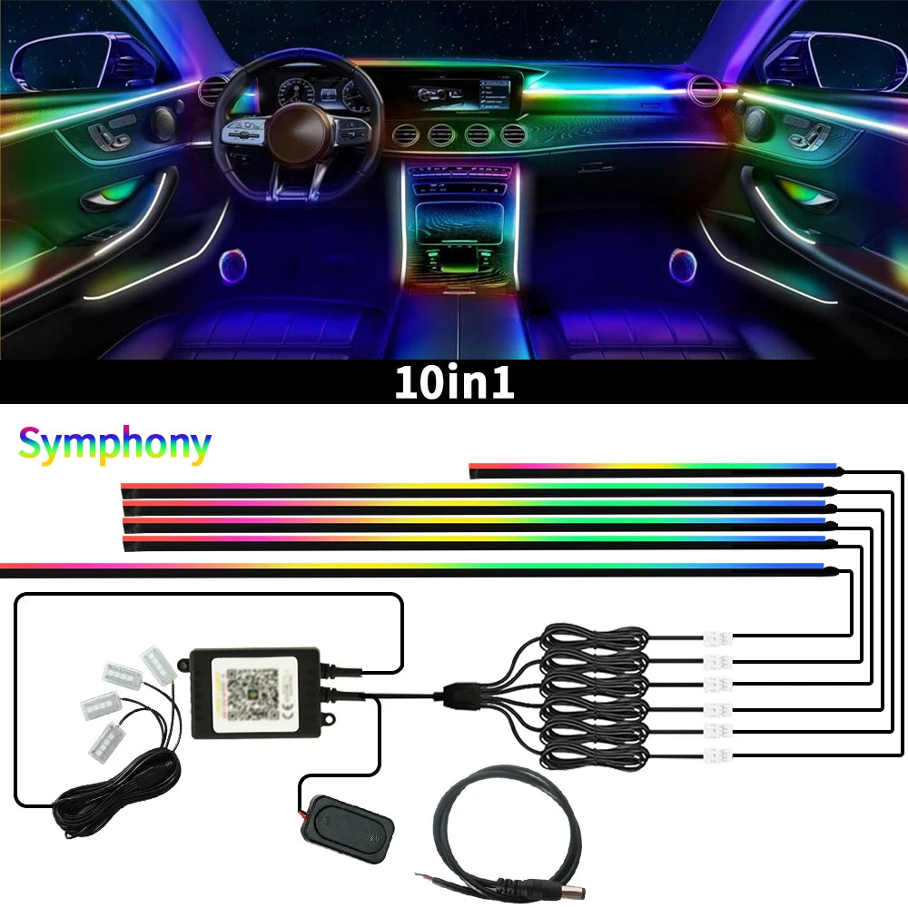 Car Ambient Lights Full Color Streamer LED Interior Hidden Acrylic Strip APP Control Universal Automobile Symphony Atmosphere La