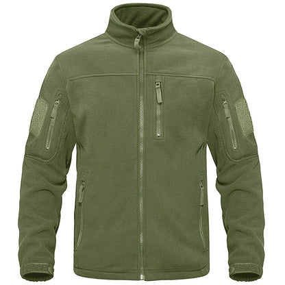 TACVASEN Full Zip Up Green Fleece Jacket Thermal Warm Work Coats Mens Zipper Pockets Jacket Hiking Training Outwear Windbreaker