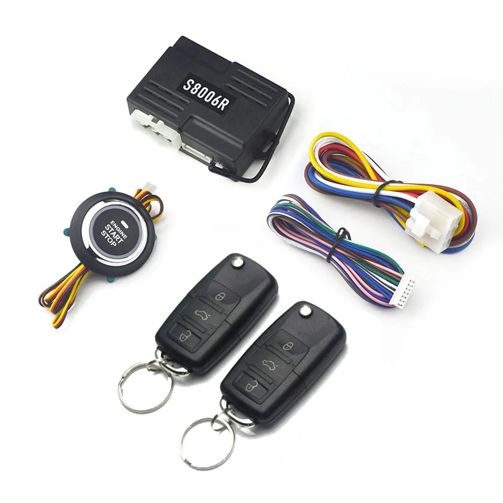 Universal Car Alarm Start Stop Ignition Button Keyless Start System Remote Start 2 Remote Controls Central locking system