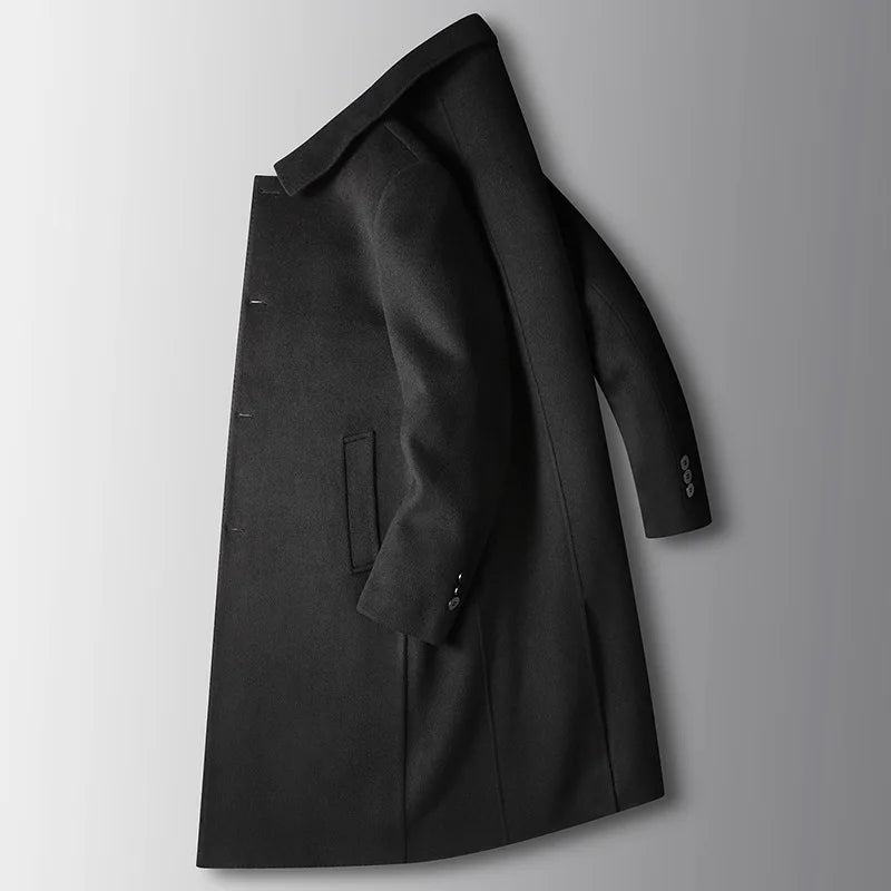 Luxury Business Woolen Warm Coat Men Coat Autumn and Winter Long Wool Trench Lapel Collar Light