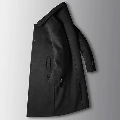 Luxury Business Woolen Warm Coat Men Coat Autumn and Winter Long Wool Trench Lapel Collar Light