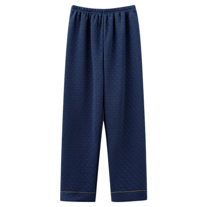 Man pajamas pants autumn winter 3layers cotton interlayer long pants Japanese style elastic waist casual male home sleep bottoms