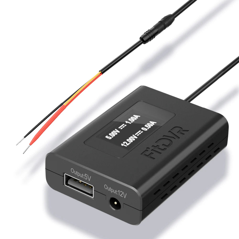 FitDVR Dash Cam Adapter for Universal Car Model, LED Display, USB Power Source Cable, DVR Accessories, Easy to Install, D3-044