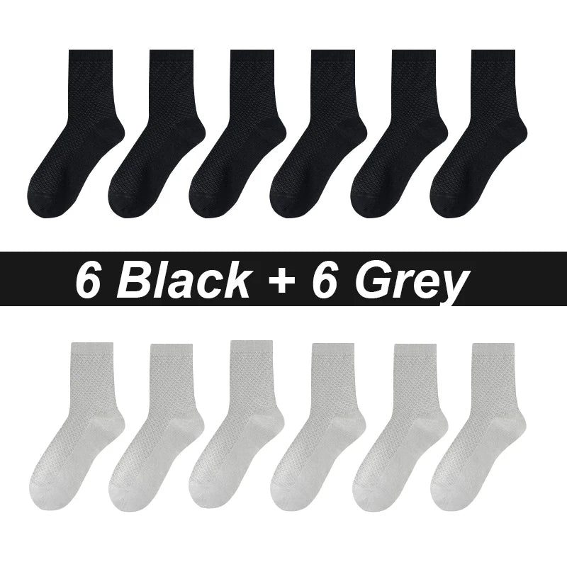 12Pairs Bamboo Fiber Socks Men Casual Business Mesh Breatheable Anti-Bacterial Comfortable High Quality Sock Male Size EU38-45