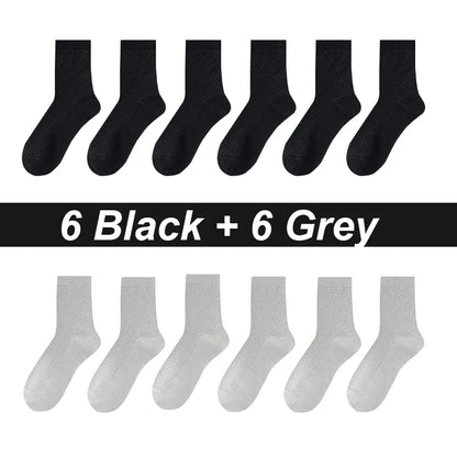12Pairs Bamboo Fiber Socks Men Casual Business Mesh Breatheable Anti-Bacterial Comfortable High Quality Sock Male Size EU38-45
