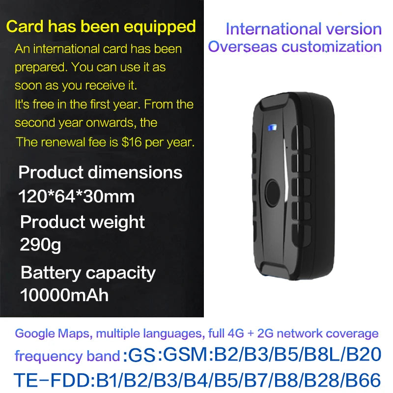 4g Wireless Vehicle Gps Tracking Device, No Installation Required, 20000Mah Battery, 100 Days of Operation, Free App
