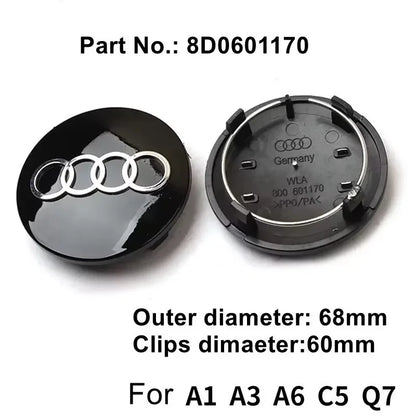 4pcs Audi Wheel Center Cap Hub Covers 60mm-135mm Car Styling Badge Auto Accessories Compatible with A3 A4 A5 A6 A7 S4 Q7 Q3