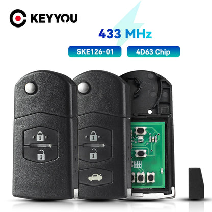 KEYYOU With Battery 433MHz Remote key Car Starter ID63-80bit For Mazda 2 3 5 6 for Mitsubishi system SKE126-01 SKE126-A1 3Button