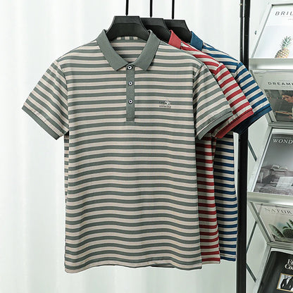 Spring New Men's Collar Polo Shirt Striped Cool Breathable T-shirt Base Shirt