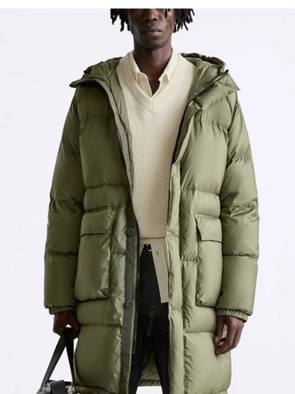 Men's Hooded Mid-Length Lightweight down Jacket Coat Duck Feather 90% Fill Power Youthful Style Pure Color Winter Outerwear