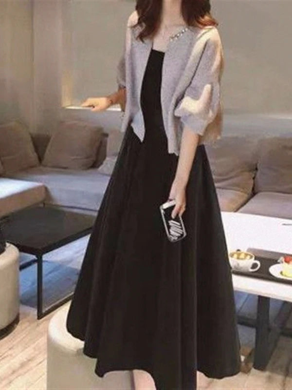plus Size Fashionable Spring Autumn Dress Set Women's Meat Concealing Two Piece Suit Sister Stylish Minya Style Outfit