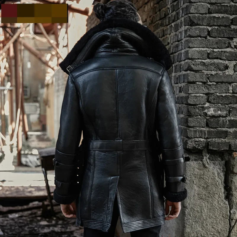 AYUNSUE Genuine Leather Jackets Men 2025 Natural Sheepskin Coat Real Fur Double Collar Thick Winter Jacket Men's Fur Jacket Long