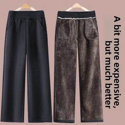 Fleece Lined Thick Corduroy High Waist Wide Leg Pants Women's Autumn Winter New Style Drapey Mom Straight Leg Trousers Trendy