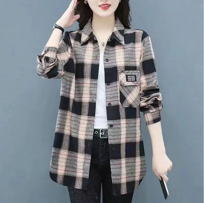Sun Protection Long Sleeve Cotton Shirt Casual Plaid Women's Top Mom's Shirt Middle-Aged Women's Fashion Autumn 2025