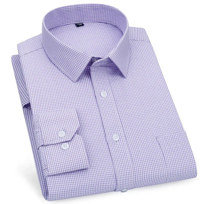 Men's Business Casual Shirts Purple Blue Cotton Regular Fit Long Sleeve Classic Plaid Striped Checked Social Work Dress Shirts