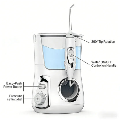 Electric Teeth Cleaning Irrigator 10 Modes 5 Nozzles 800ML Water Tank Desktop Flosser Fresh Breath Care