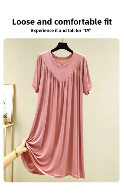 Loose plus Size Sp Dr Modal Women's Summer Thin Home Gown Skirt Sle round Ne ort Sve Long Dr Korean Sle
