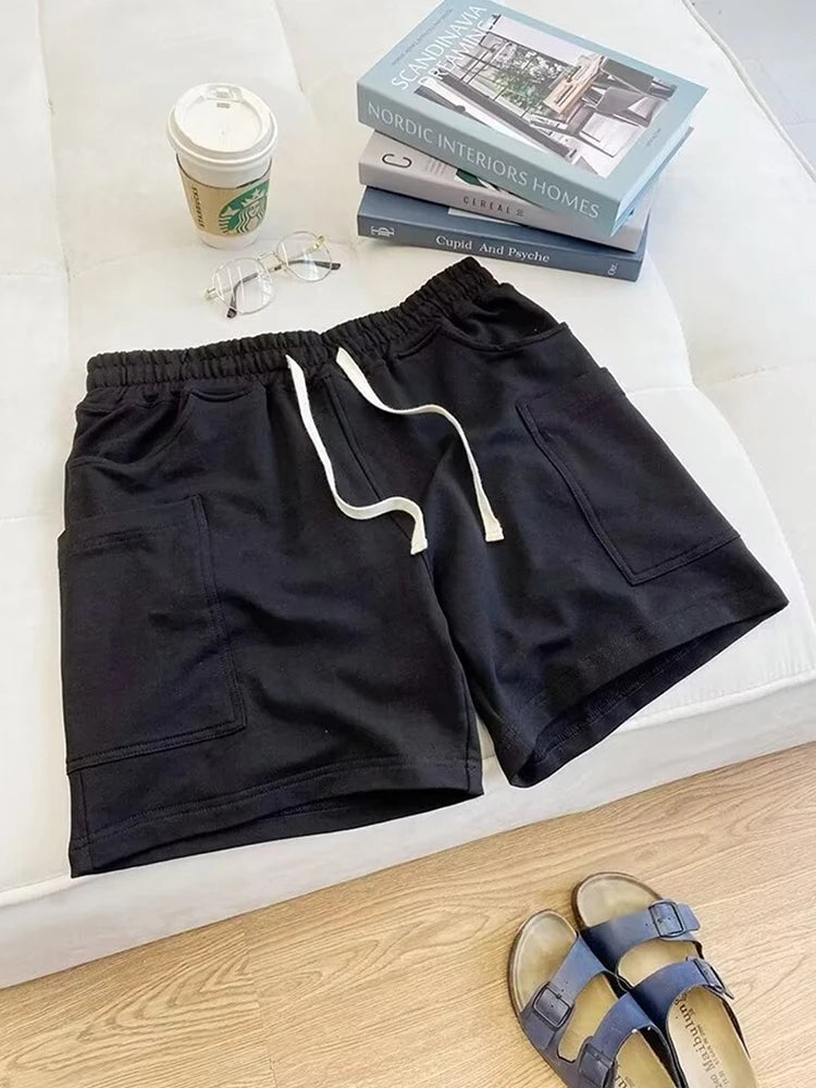 Summer Drawstring Multi-pocket Gym Baggy Shorts Men's Breathable Sports Fitness Y2K Bermudas High Street Casual Short Pants