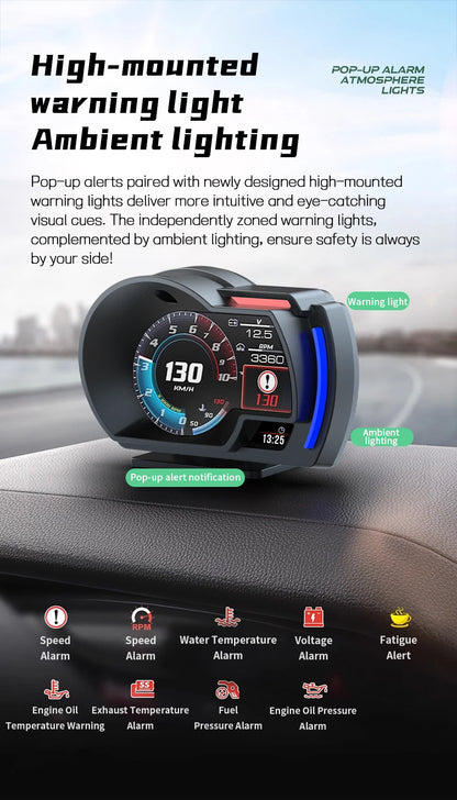 Head up Display OBD + GPS Car Water Temperature Turbo Oil Temperature Multi-function Meter LCD Display Automotive Speed Alarm