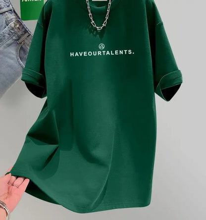 Women's Clothing Cotton T-shirt Spring/Summer Small Letters Short Sleeve Casual Tees Lady Versatile O-neck Basic Large Size Tops