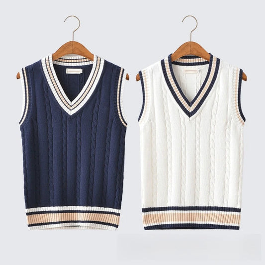 Mens &Womens V-Neck Cable Knit Sweater Vest Cotton Unisex Sleeveless Cricket Jumper for Spring Autumn Winter Golf Office Party
