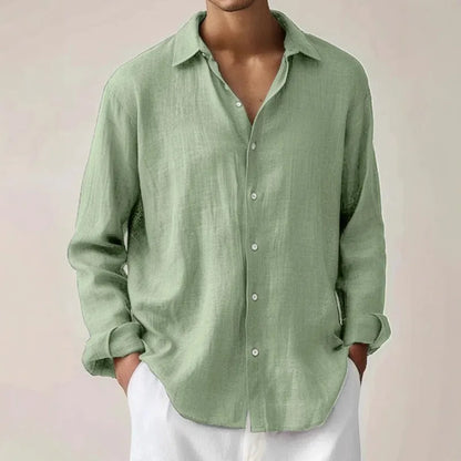 Men's Solid Color Long Sleeve Shirt Autumn Button Loose Fit Casual Breathable Top Men Fashion Basic Shirts