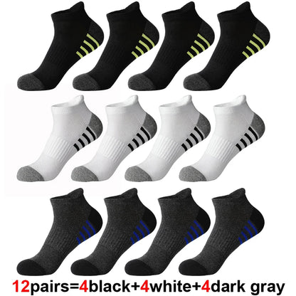 12Pairs Men's plus Size Sports Socks EU39-46 Breathable Comfortable Black White Leisure Outdoor Short Socks for Men