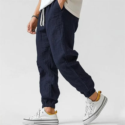 2026 New Men's Cotton Linen Pants, Elastic Waist Solid Color Straight Wide Leg Casual Trousers