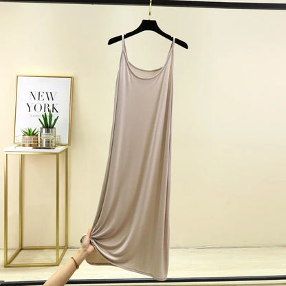 Summer round Neck Modal Dress Thin Long A-Line Dress Vest Strap Dress Loose Base Dress Inner Wear Casual Style No Sleeve Dress