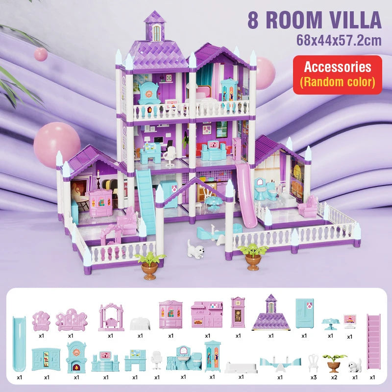 DIY Assembly Doll House Miniatures Furniture Accessories Villa Castle Model Home Decoration Girl Role Play Toy Birthday Gifts