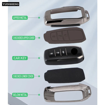 Zinc Alloy + PU Leather Car Key Case Cover For 2019-2025 Land Cruiser Highlander Camry Sienna Venza Hilux Fortuner Corolla Prius